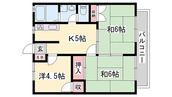 サンシティー北新在家　A棟 ｜兵庫県姫路市網干区北新在家(賃貸アパート3K・2階・47.54㎡)の写真 その2