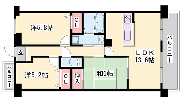 パストラル青山 ｜兵庫県姫路市青山北3丁目(賃貸マンション3LDK・4階・65.37㎡)の写真 その2