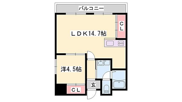 シャトー三和III号館 ｜兵庫県姫路市忍町(賃貸マンション1LDK・5階・45.93㎡)の写真 その2