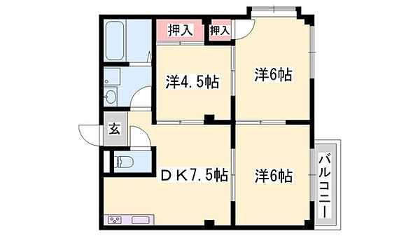 兵庫県姫路市広畑区西蒲田(賃貸アパート3DK・2階・52.96㎡)の写真 その2