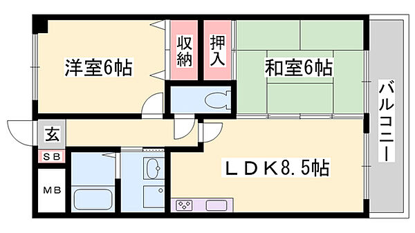 プランドール柳井 ｜兵庫県姫路市北平野5丁目(賃貸マンション2LDK・1階・49.50㎡)の写真 その2