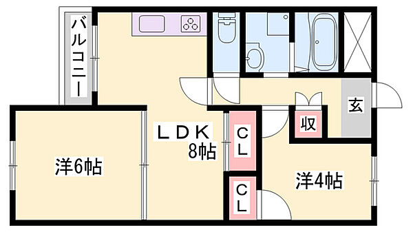 野里寺町中村コーポ ｜兵庫県姫路市野里寺町(賃貸マンション2LDK・2階・47.50㎡)の写真 その2