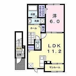 リアン25 2階1LDKの間取り