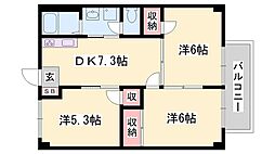 ドミール三喜 3DKの間取図画像