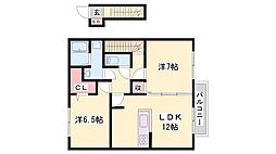 ソレイユ東阿保 2階2LDKの間取り