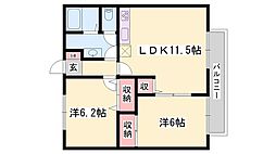 サンロワール 2階2LDKの間取り