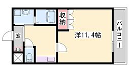 リヴィエール 2階1Kの間取り