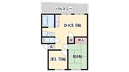 河原サンハイツA 2LDKの間取図画像