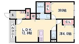 プログレスII 1階2LDKの間取り
