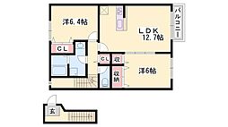 グランドゥールB 2LDKの間取図画像
