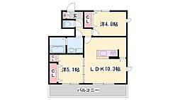 ネットハイツA棟 2LDKの間取図画像