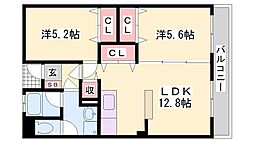 マンション外堀川 2LDKの間取図画像
