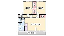 コンフォート西中島 2LDKの間取図画像