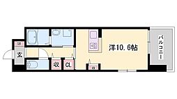 クレール姫路 1Kの間取図画像
