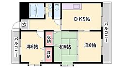 カトレアハイツ 3DKの間取図画像