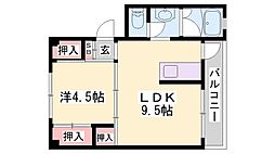 ビレッジハウス太子1号棟 1LDKの間取図画像