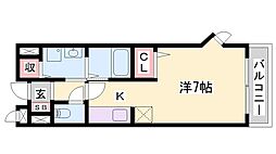 タウニー北条2 1Kの間取図画像