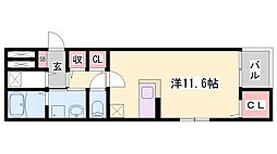 ジュエル 1Kの間取図画像