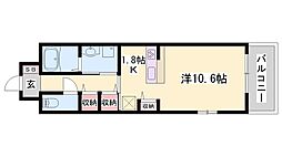 ポーシェガーデン3 1Kの間取図画像