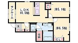 パルグランデ2 2LDKの間取図画像