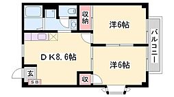エスポワール御立B棟 2DKの間取図画像