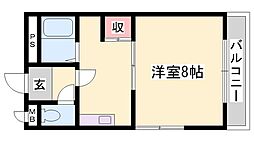 リバーパレス浜田 1Kの間取図画像