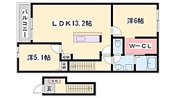 パジェール・トロワA棟 2LDKの間取図画像