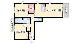 イーストグランテージ 2LDKの間取図画像