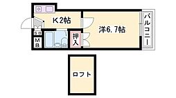 あさひハイツ加古川 1Kの間取図画像