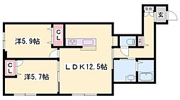 カーサグラスA 2LDKの間取図画像