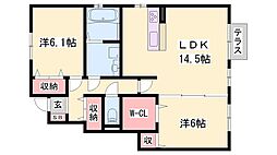 サニーハイム伊伝居 2LDKの間取図画像