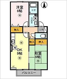 コモド　エール 2階2DKの間取り