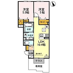 メルベーユ福里B 2LDKの間取図画像