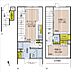 間取り：1階の玄関を入り、2・3階部分が居室空間のタウンハウス物件。