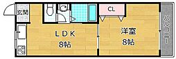 シャンテー香里丘2 1LDKの間取図画像