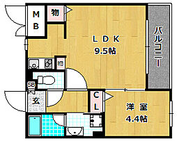 ライズアップニシオ 1LDKの間取図画像