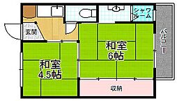 ビレッジハウス春日1号棟 2Kの間取図画像