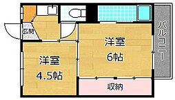 ビレッジハウス星ヶ丘2号棟 2Kの間取図画像
