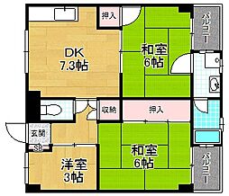 ビレッジハウス私部6号棟 3DKの間取図画像