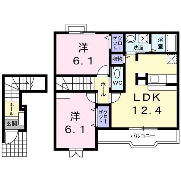 滋賀県蒲生郡日野町大字西大路(賃貸アパート2LDK・2階・59.09㎡)の写真 その2