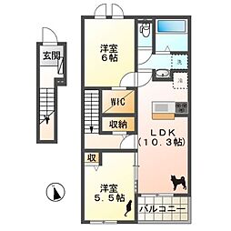 近江鉄道近江本線 日野駅 バス12分 越川町下車 徒歩3分の賃貸アパート 2階2LDKの間取り