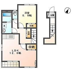近江鉄道近江本線 桜川駅 徒歩12分の賃貸アパート 2階1LDKの間取り