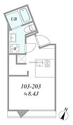 ｔｒｉａｓ110 2階1DKの間取り