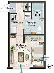 都営大江戸線 門前仲町駅 徒歩8分の賃貸マンション 3階1Kの間取り