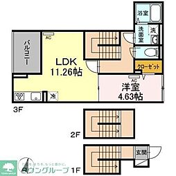 JR総武線 小岩駅 徒歩12分の賃貸アパート 3階1LDKの間取り