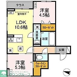 東武伊勢崎線 五反野駅 徒歩12分の賃貸アパート 1階2LDKの間取り