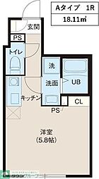 JR常磐線 北千住駅 徒歩10分の賃貸マンション 2階ワンルームの間取り