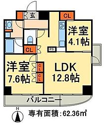 プライムアーバン千住 4階2LDKの間取り