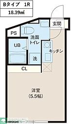 JR常磐線 北千住駅 徒歩12分の賃貸マンション 2階ワンルームの間取り