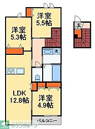 京成松戸線 八柱駅 徒歩5分の賃貸マンション 2階3LDKの間取り